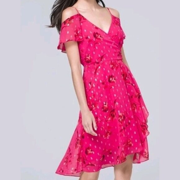 White House Black Market Floral Cold-Shoulder Mini Dress 41346 - Picture 2 of 12